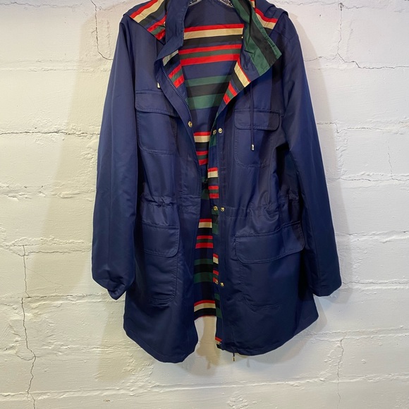 C Wonder Bright Stripe 3/4 Length Reversible (Navy)Jacket Pockets Adjust Waist - Picture 9 of 10